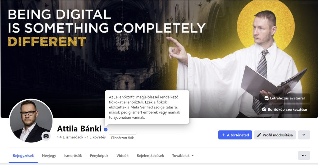 Itt látható az ellenőrzött fiók kék badge-e